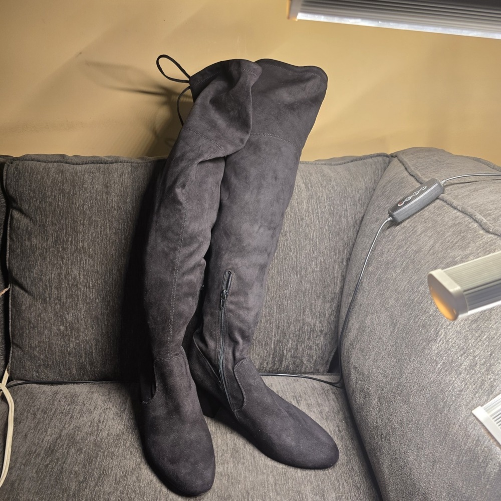 Osana Womens Black Faux Suede Over The Knee Block Heel Boots OSAN01S1 Size 10M